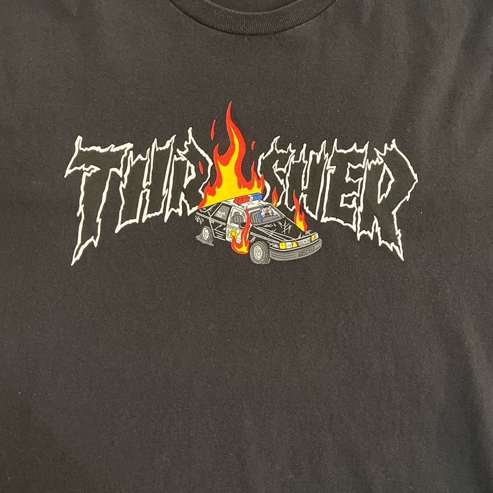 Thrasher Black Short Sleeve Tee Iconic Flame Design